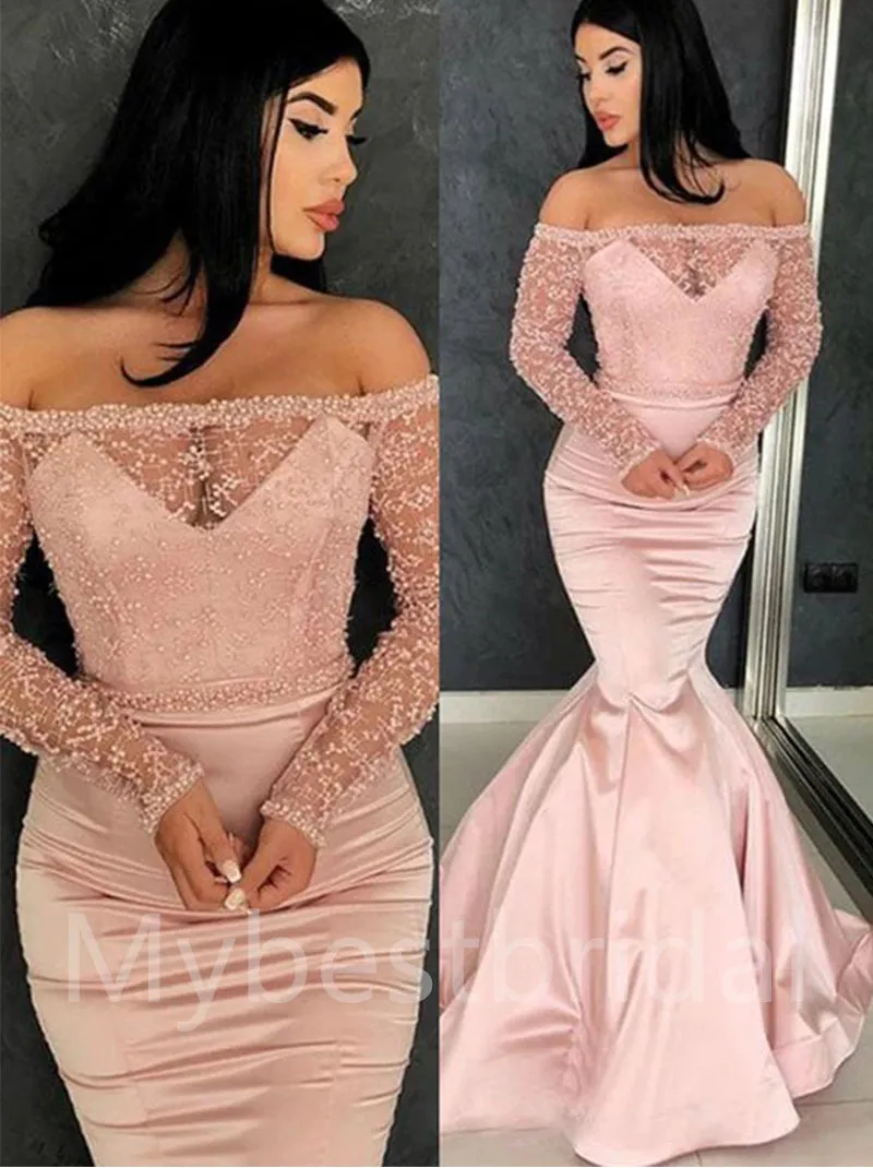 Elegant Off shoulder Long sleeves Mermaid Prom Dresses,PDS0573