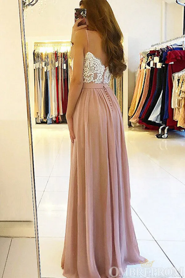 Elegant Spaghetti Straps Sweetheart Low Back Lace Prom Dresses