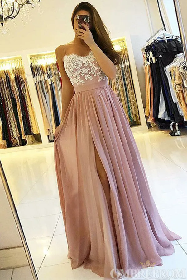 Elegant Spaghetti Straps Sweetheart Low Back Lace Prom Dresses