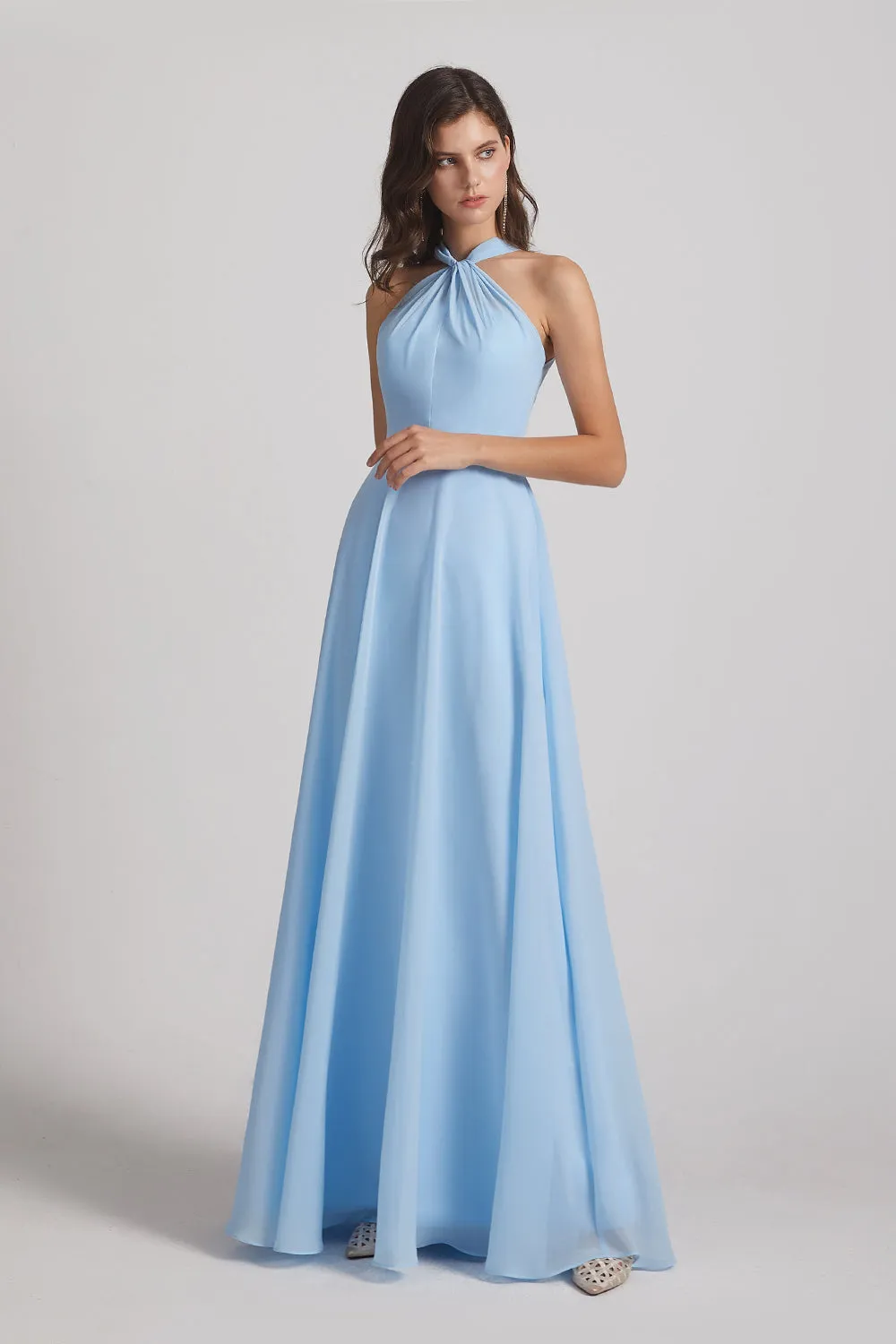 Floor Length Chiffon Bridesmaid Dresses with Criss Cross Neckline (AF0113)