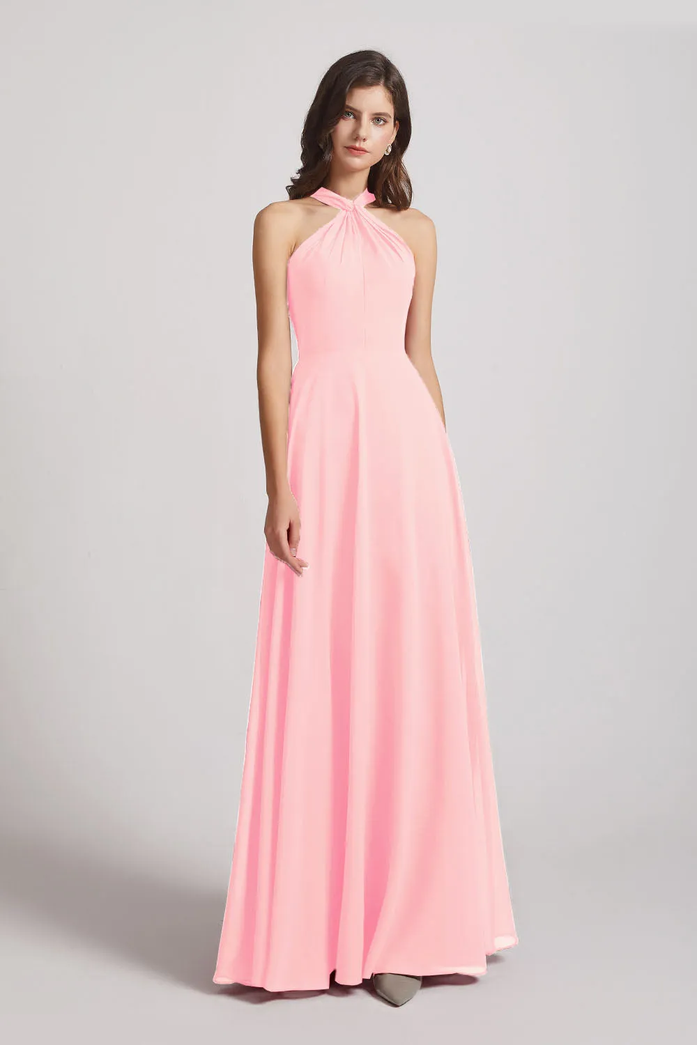 Floor Length Chiffon Bridesmaid Dresses with Criss Cross Neckline (AF0113)