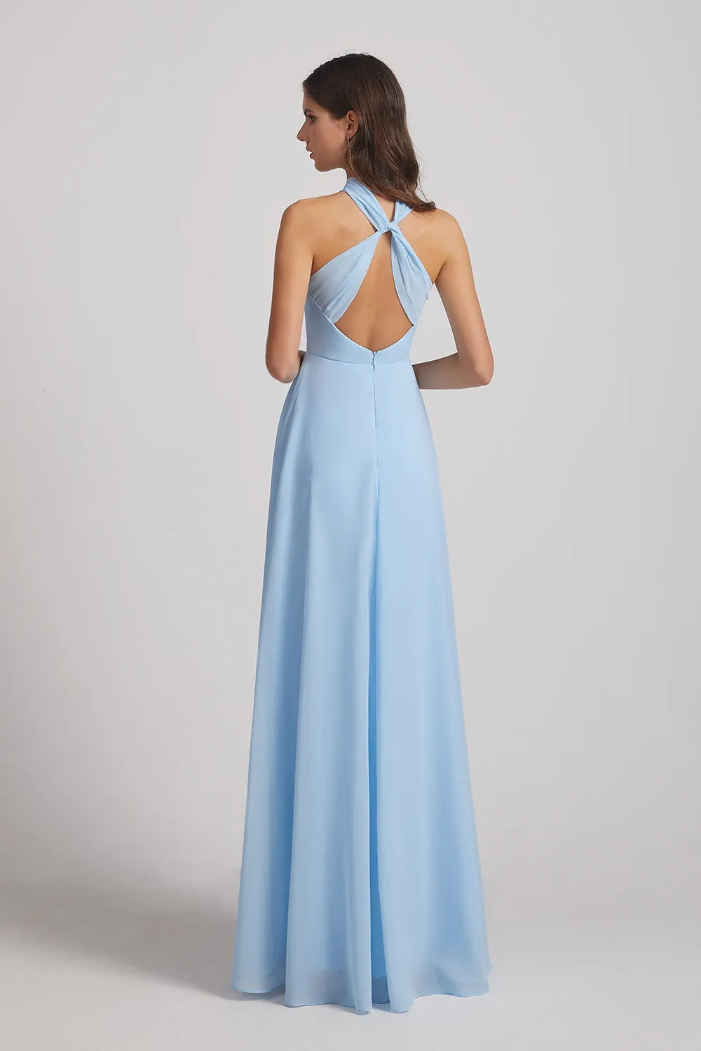 Floor Length Chiffon Bridesmaid Dresses with Criss Cross Neckline (AF0113)