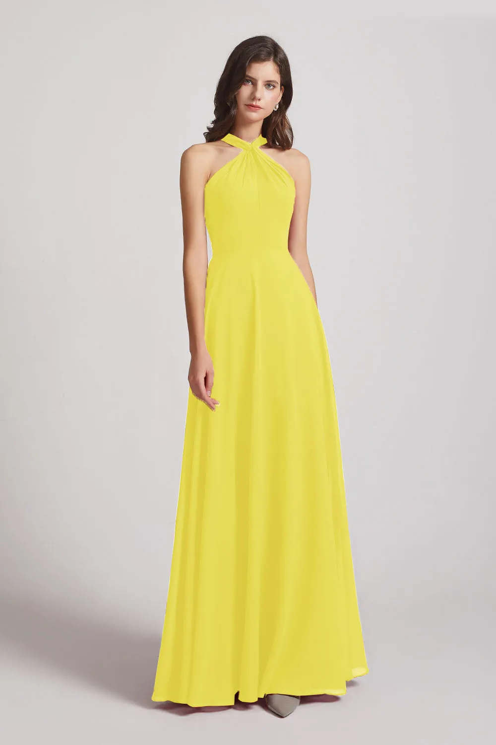 Floor Length Chiffon Bridesmaid Dresses with Criss Cross Neckline (AF0113)