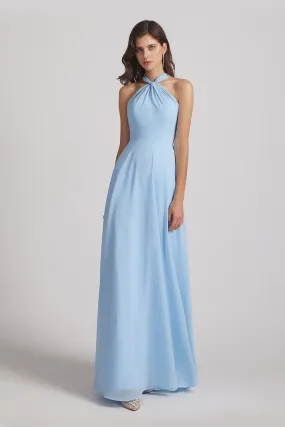 Floor Length Chiffon Bridesmaid Dresses with Criss Cross Neckline (AF0113)