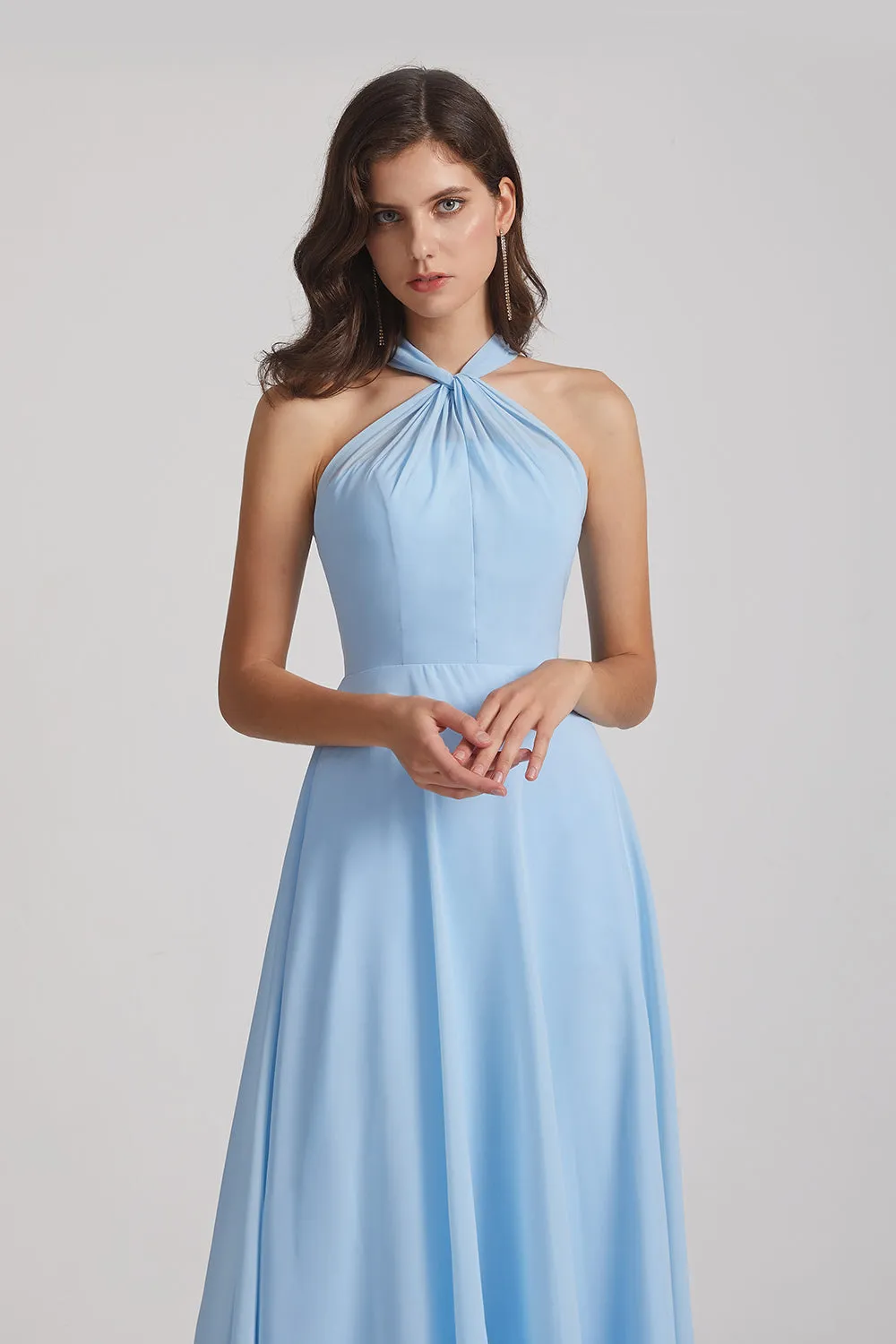 Floor Length Chiffon Bridesmaid Dresses with Criss Cross Neckline (AF0113)