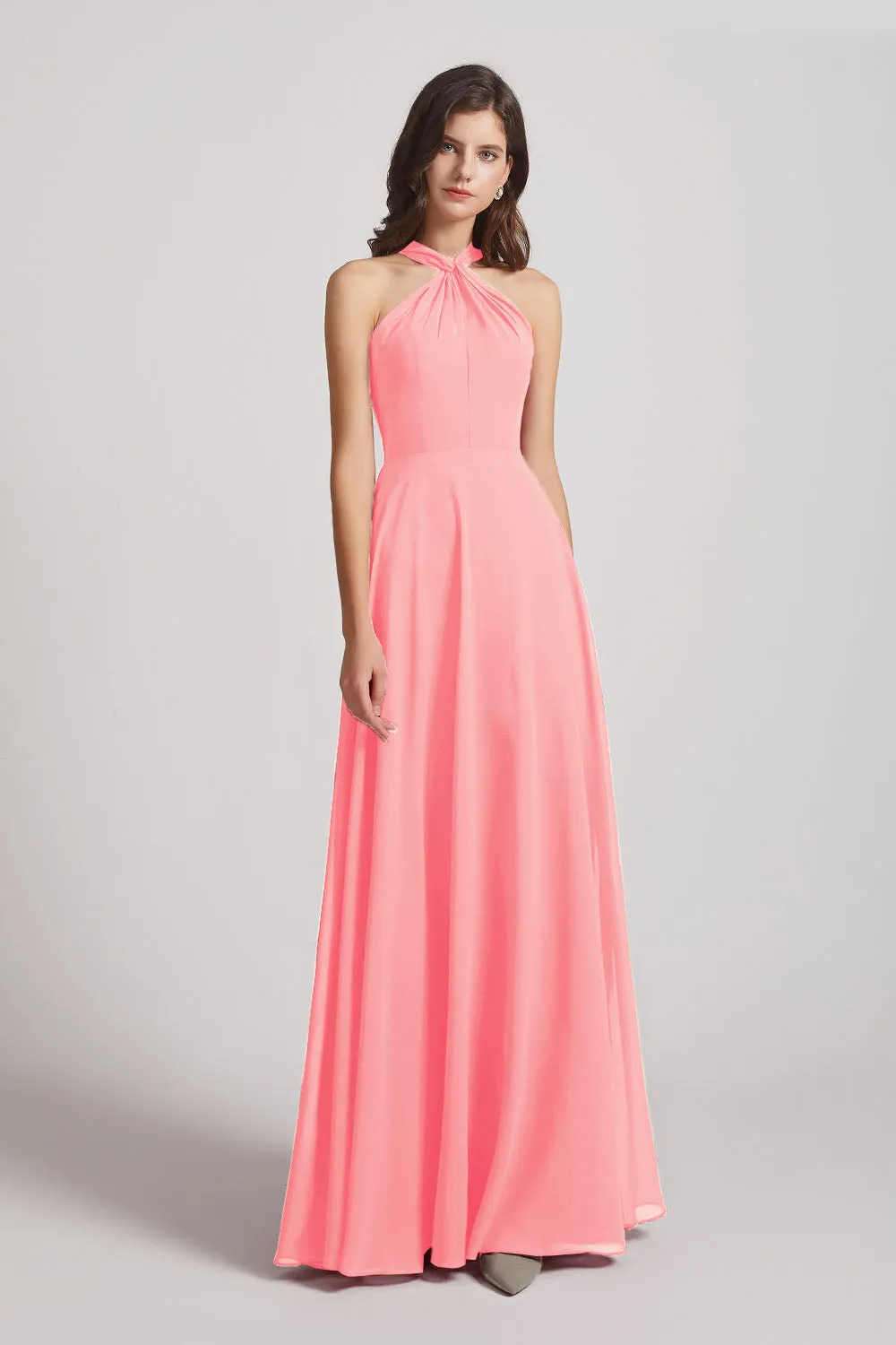 Floor Length Chiffon Bridesmaid Dresses with Criss Cross Neckline (AF0113)