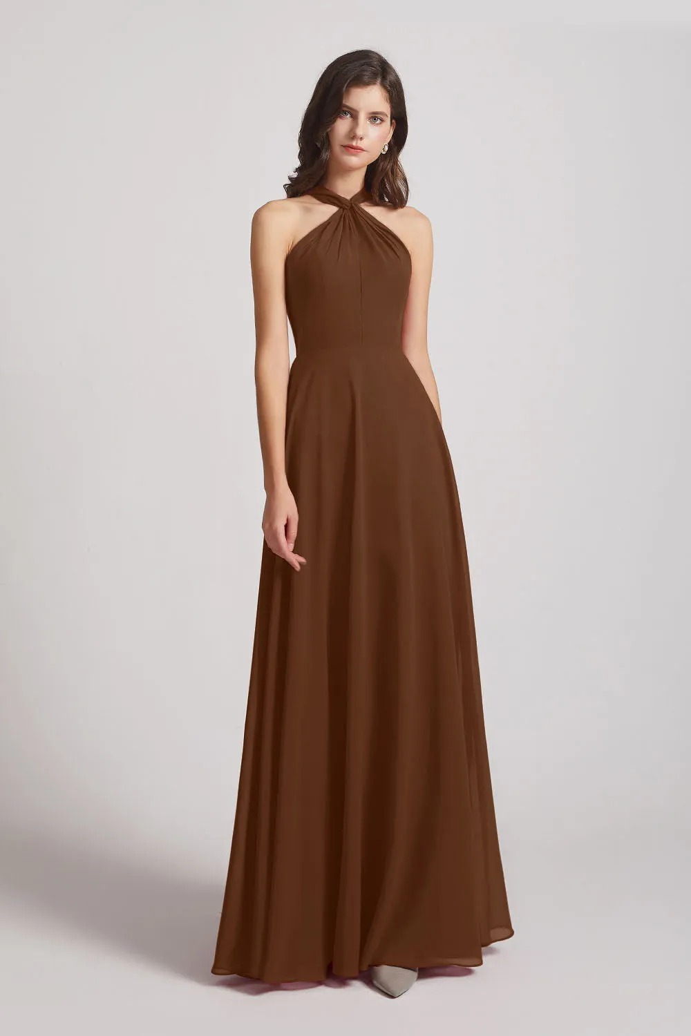 Floor Length Chiffon Bridesmaid Dresses with Criss Cross Neckline (AF0113)