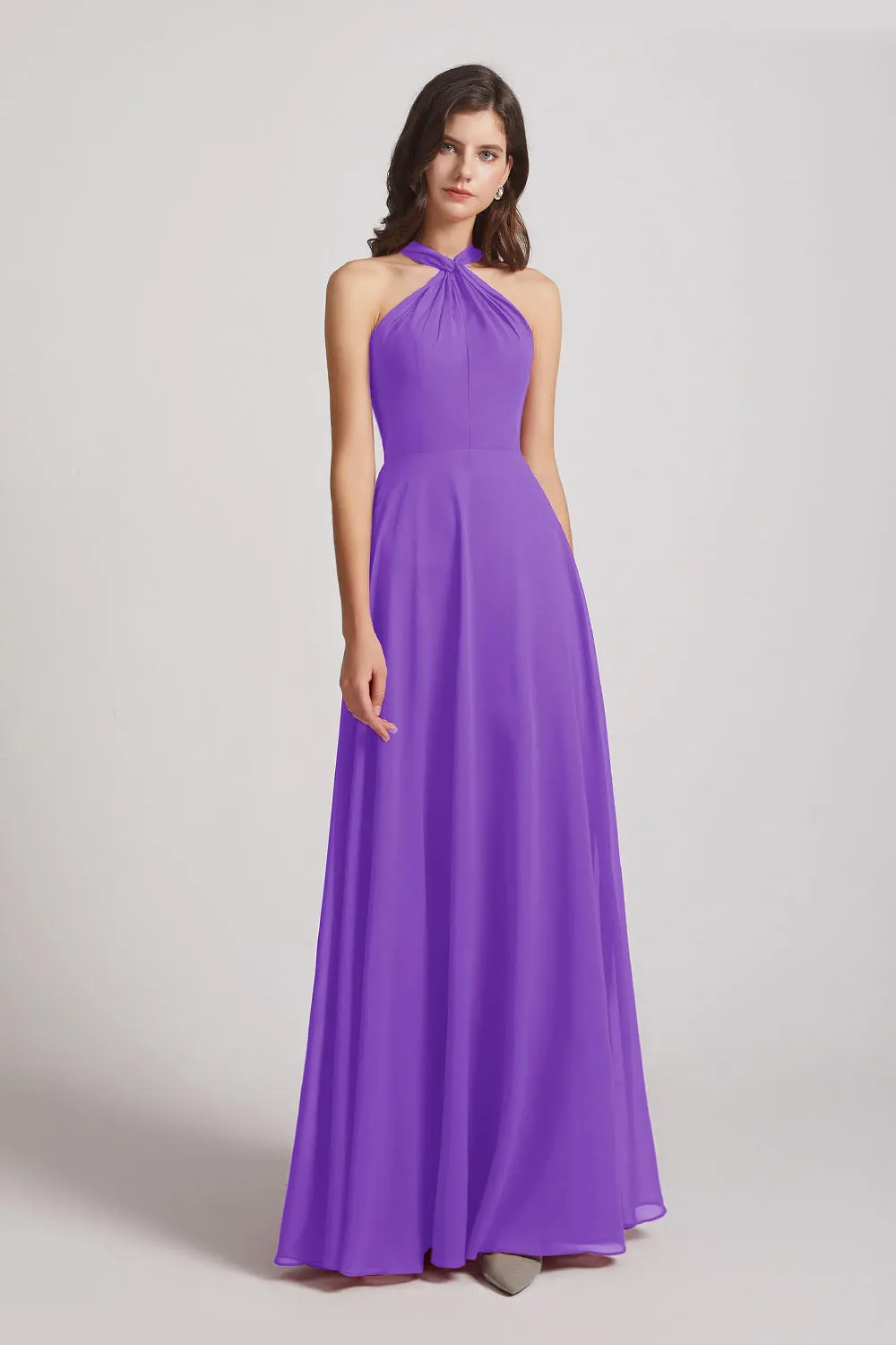 Floor Length Chiffon Bridesmaid Dresses with Criss Cross Neckline (AF0113)