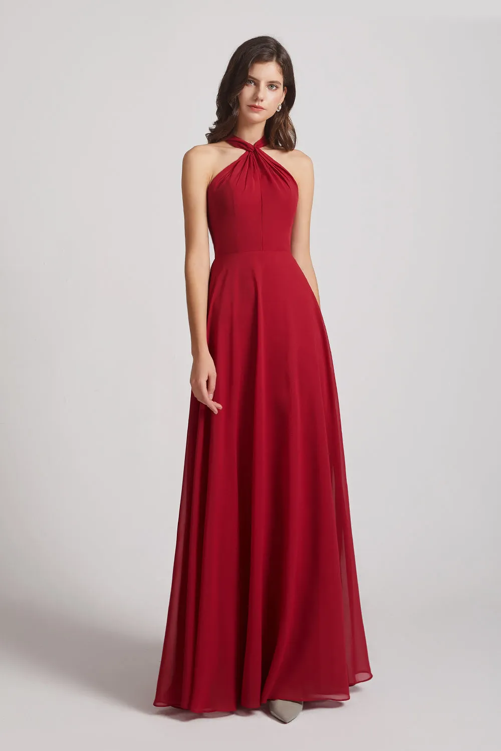 Floor Length Chiffon Bridesmaid Dresses with Criss Cross Neckline (AF0113)