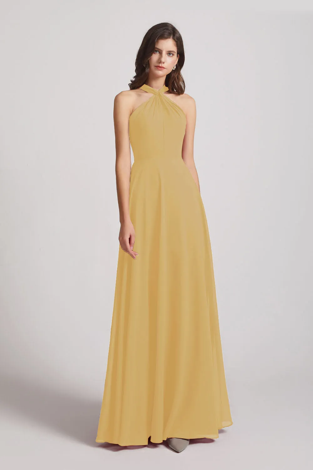 Floor Length Chiffon Bridesmaid Dresses with Criss Cross Neckline (AF0113)