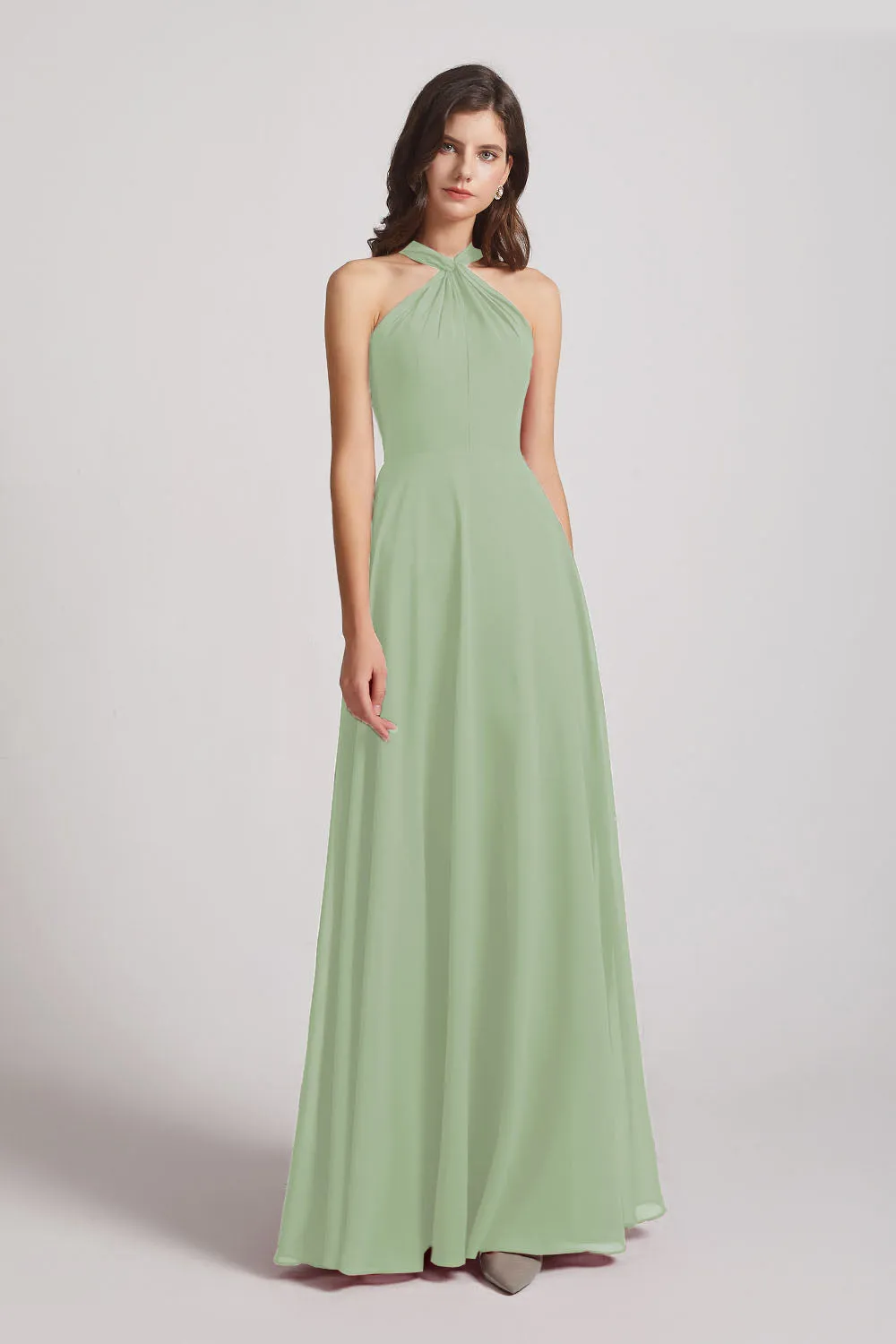 Floor Length Chiffon Bridesmaid Dresses with Criss Cross Neckline (AF0113)