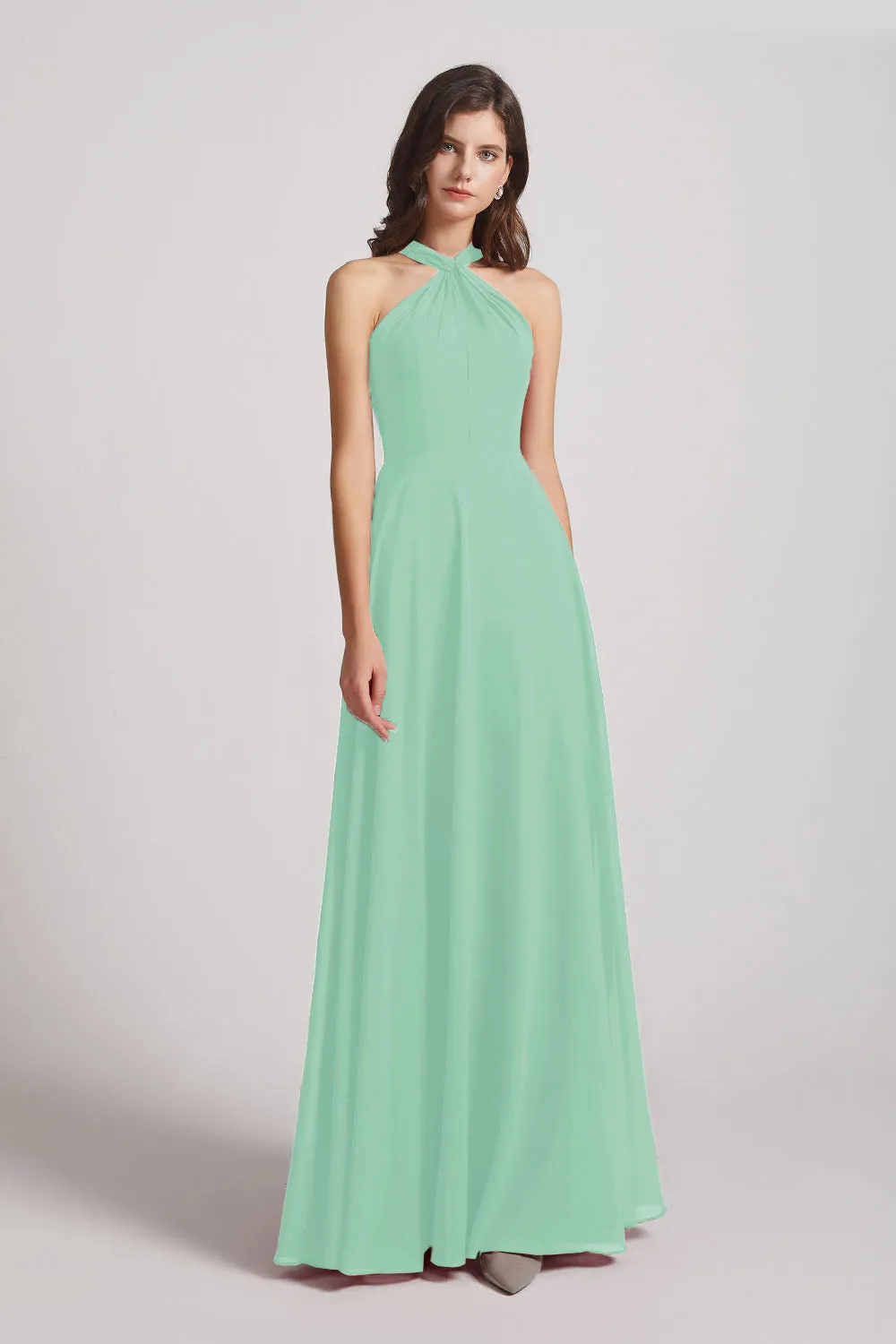 Floor Length Chiffon Bridesmaid Dresses with Criss Cross Neckline (AF0113)