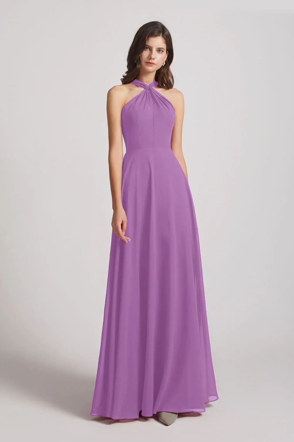 Floor Length Chiffon Bridesmaid Dresses with Criss Cross Neckline (AF0113)