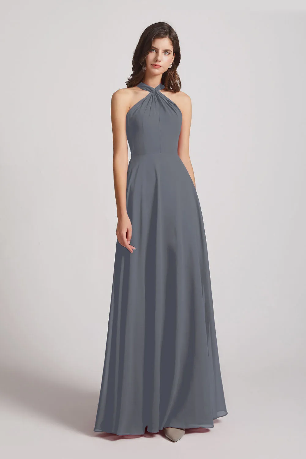 Floor Length Chiffon Bridesmaid Dresses with Criss Cross Neckline (AF0113)