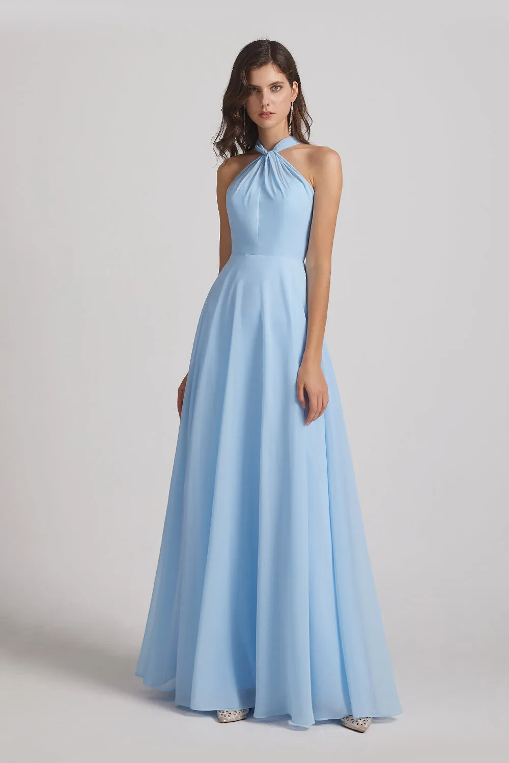 Floor Length Chiffon Bridesmaid Dresses with Criss Cross Neckline (AF0113)