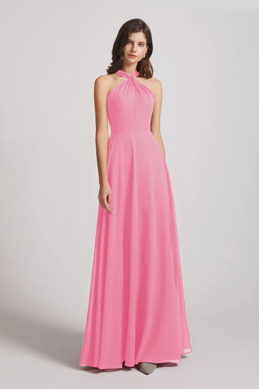 Floor Length Chiffon Bridesmaid Dresses with Criss Cross Neckline (AF0113)