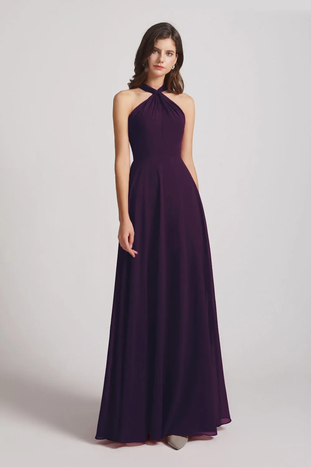 Floor Length Chiffon Bridesmaid Dresses with Criss Cross Neckline (AF0113)