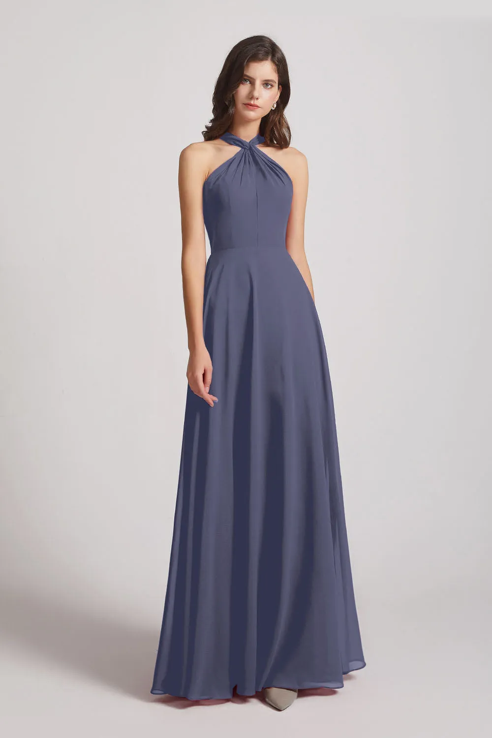 Floor Length Chiffon Bridesmaid Dresses with Criss Cross Neckline (AF0113)