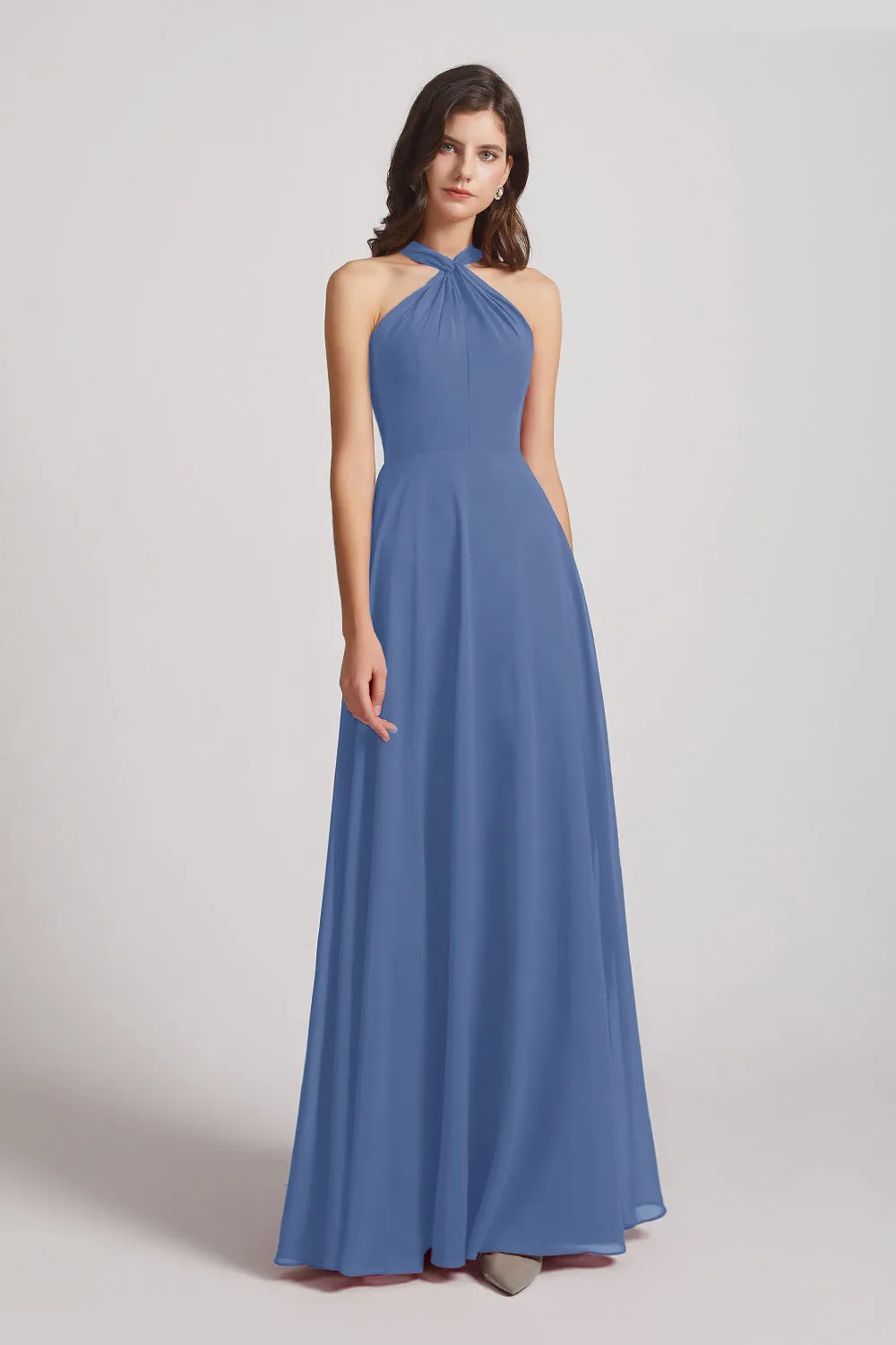 Floor Length Chiffon Bridesmaid Dresses with Criss Cross Neckline (AF0113)