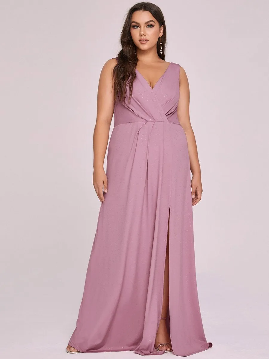 Floor Length V Neck Shimmery Wholesale Plus Size Evening Dresses