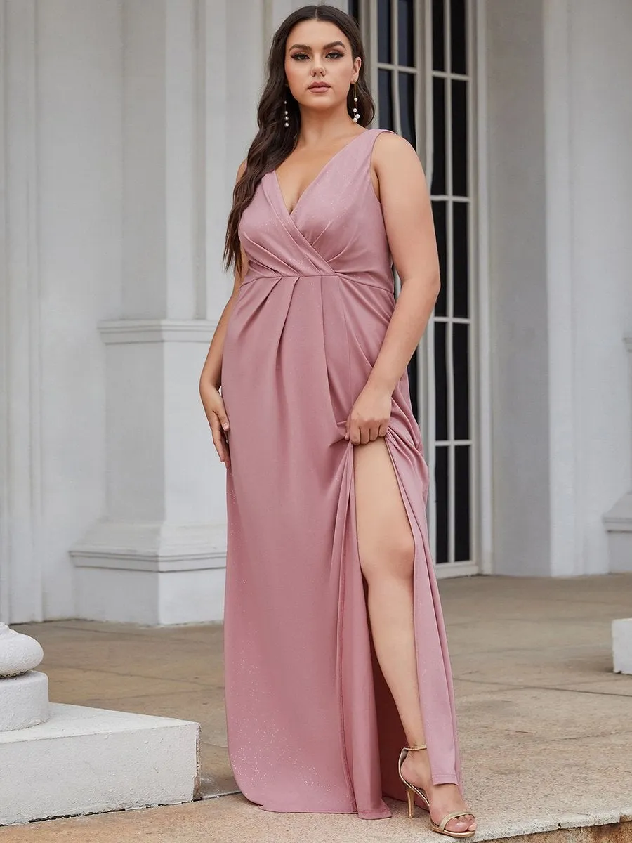 Floor Length V Neck Shimmery Wholesale Plus Size Evening Dresses