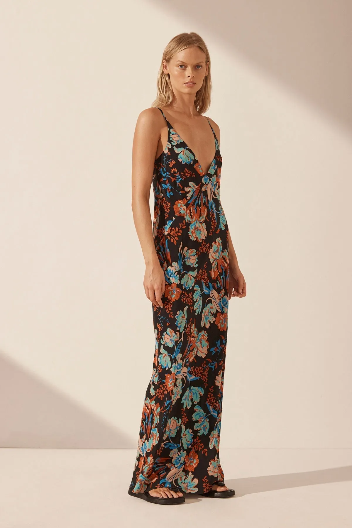 FLOTTE SILK PLUNGED SLIP MAXI DRESS