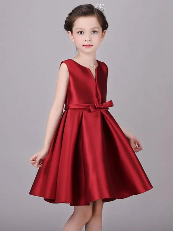 Flower Girl Dresses Satin Sleeveless Knee Length Princess Silhouette Kids Social Party Dresses