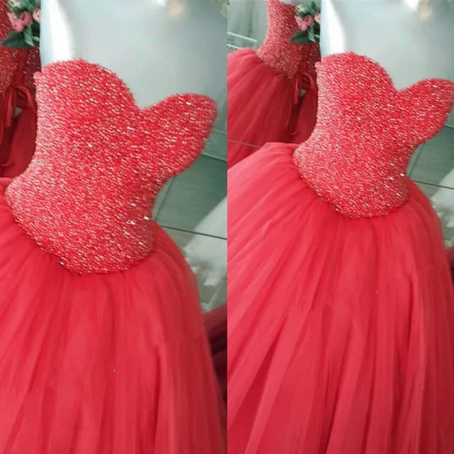 Fully Beading Sweetheart Bodice Corset Tulle Quinceanera Dresses Ball Gowns