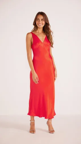 Gaia Bias Slip Midi Dress Red