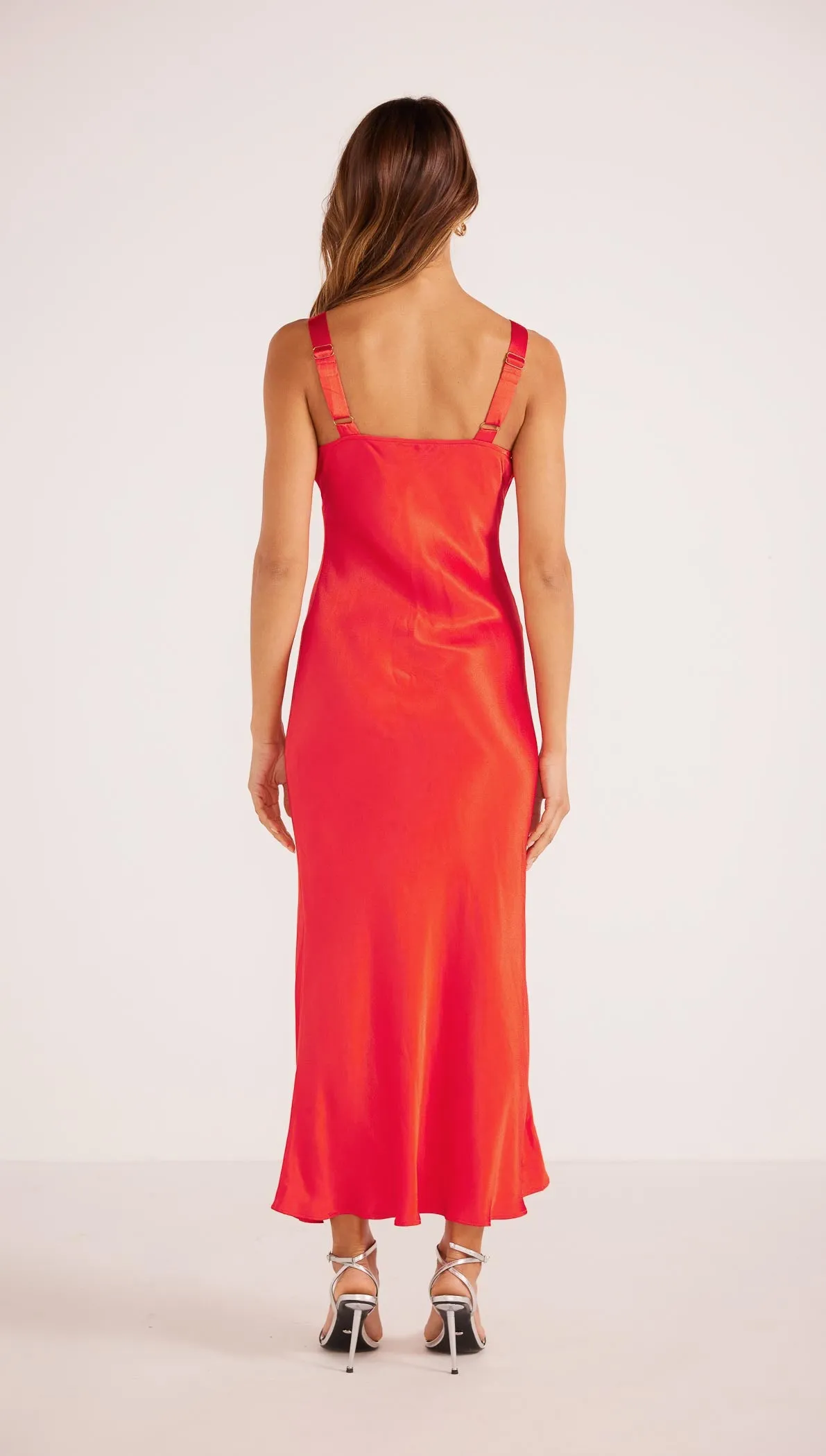 Gaia Bias Slip Midi Dress Red