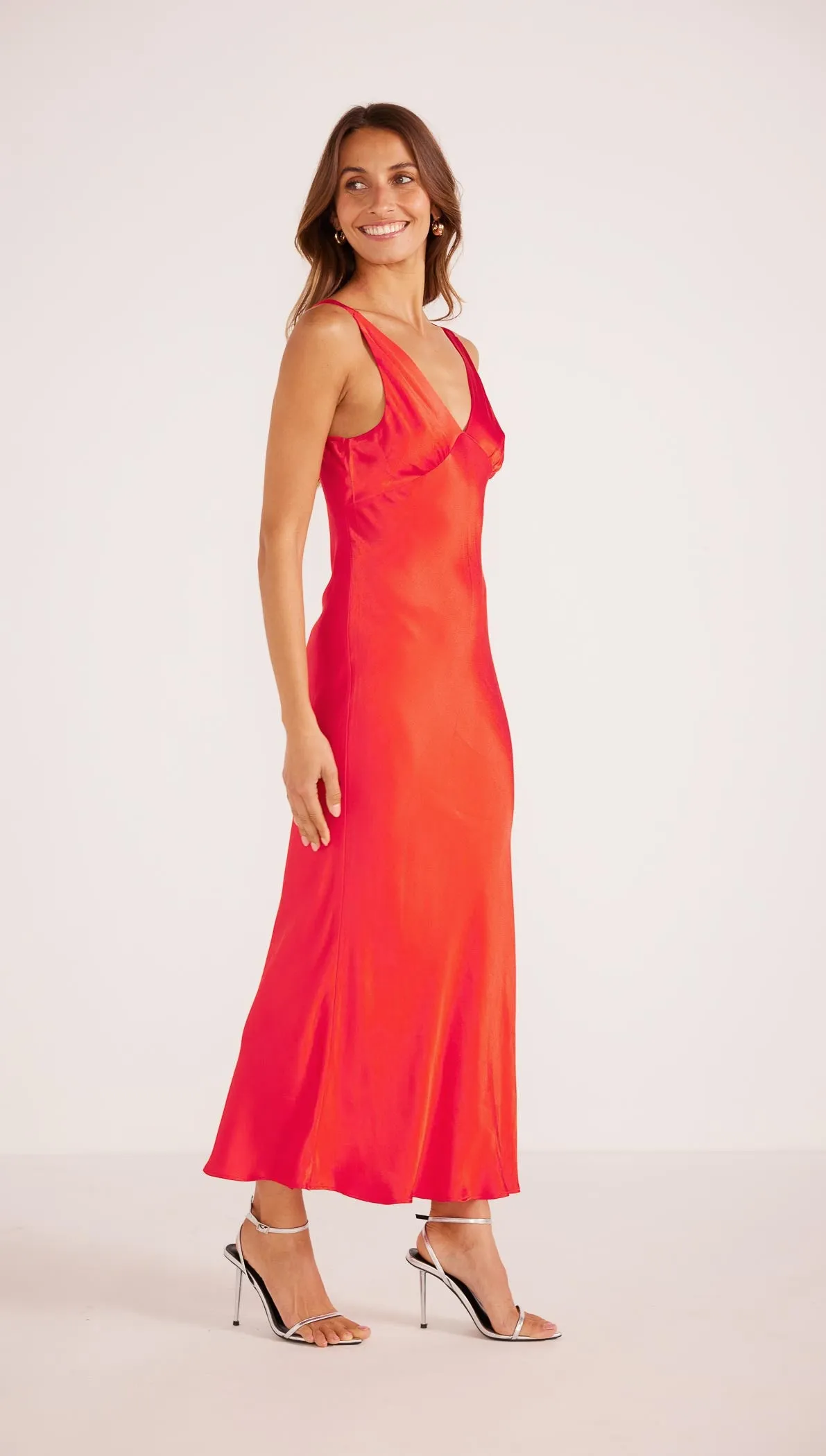 Gaia Bias Slip Midi Dress Red