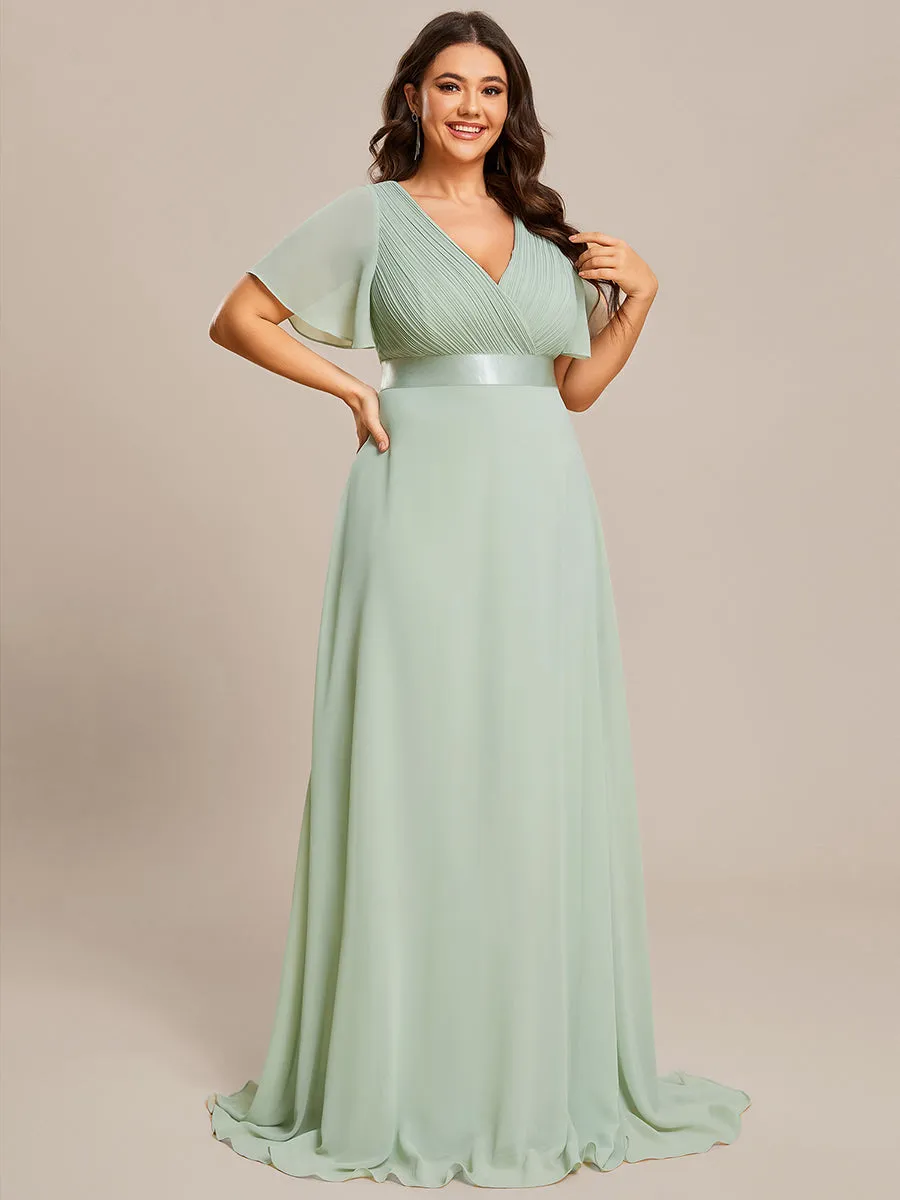 Glamorous Double V-Neck Ruffles Padded Plus Size Evening Dresses