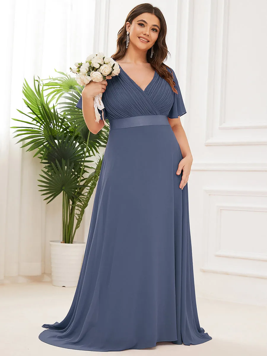 Glamorous Double V-Neck Ruffles Padded Plus Size Evening Dresses