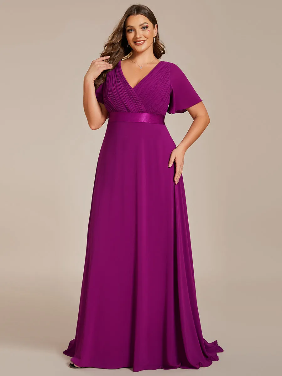 Glamorous Double V-Neck Ruffles Padded Plus Size Evening Dresses