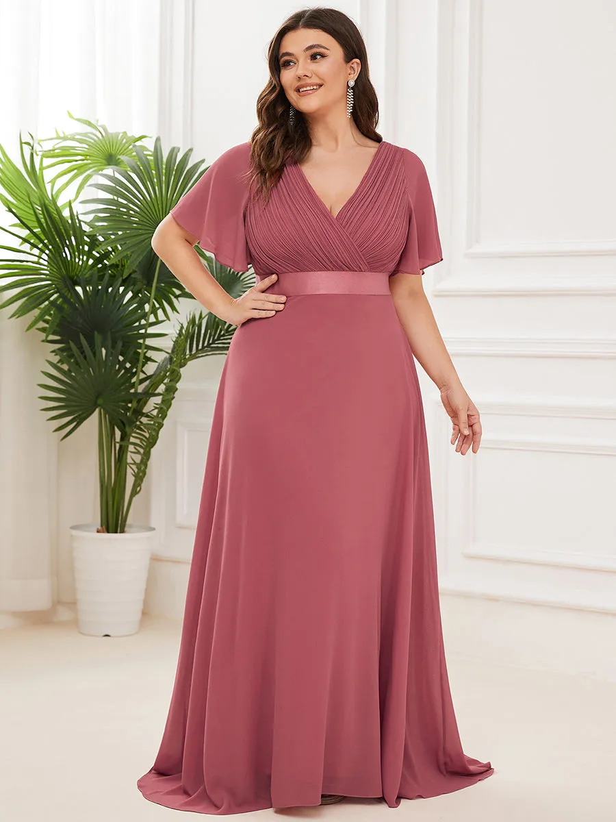 Glamorous Double V-Neck Ruffles Padded Plus Size Evening Dresses