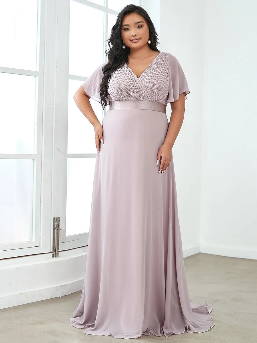 Glamorous Double V-Neck Ruffles Padded Plus Size Evening Dresses