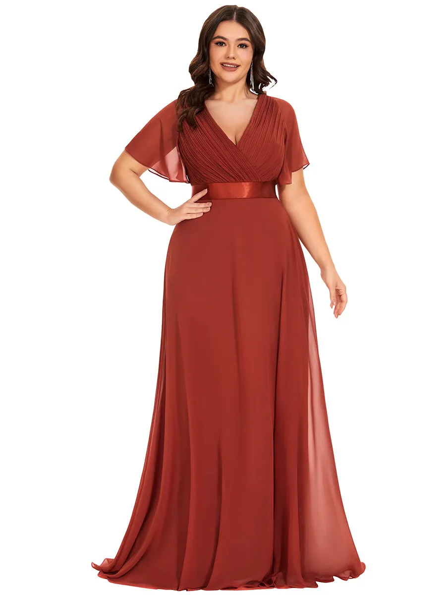 Glamorous Double V-Neck Ruffles Padded Plus Size Evening Dresses