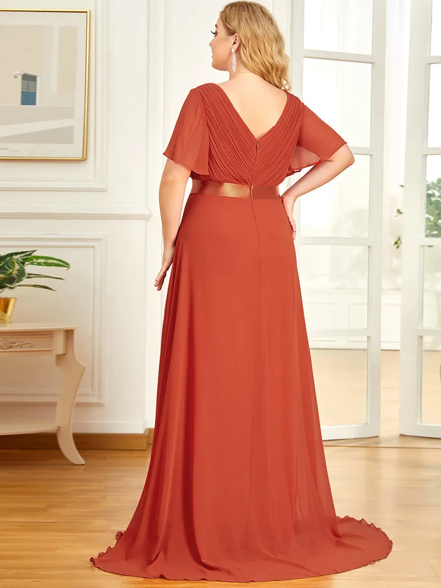 Glamorous Double V-Neck Ruffles Padded Plus Size Evening Dresses