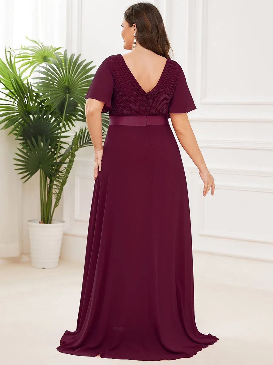 Glamorous Double V-Neck Ruffles Padded Plus Size Evening Dresses