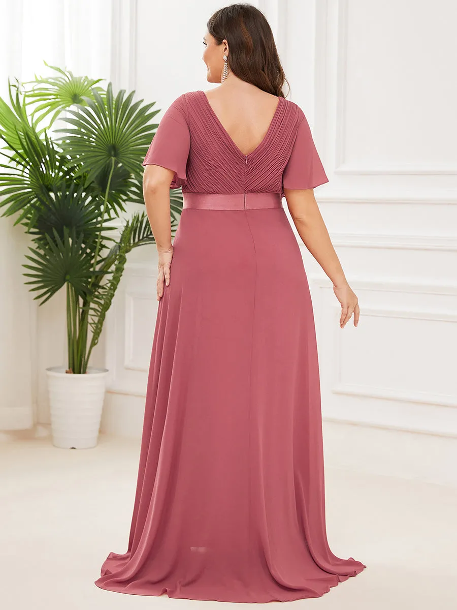 Glamorous Double V-Neck Ruffles Padded Plus Size Evening Dresses