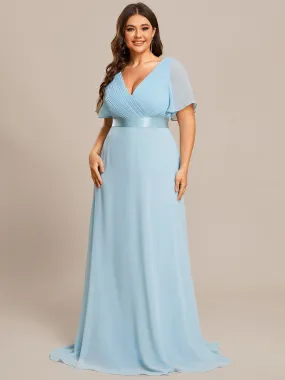 Glamorous Double V-Neck Ruffles Padded Plus Size Evening Dresses