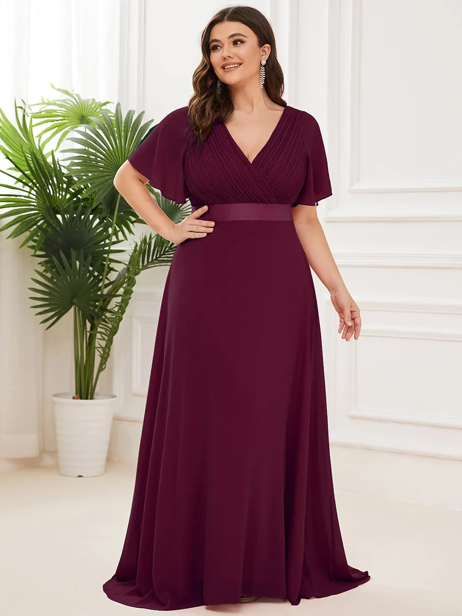 Glamorous Double V-Neck Ruffles Padded Plus Size Evening Dresses