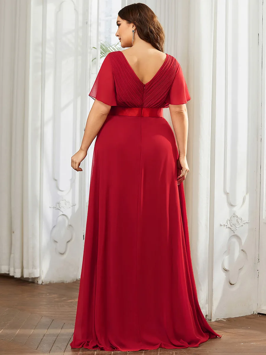 Glamorous Double V-Neck Ruffles Padded Plus Size Evening Dresses