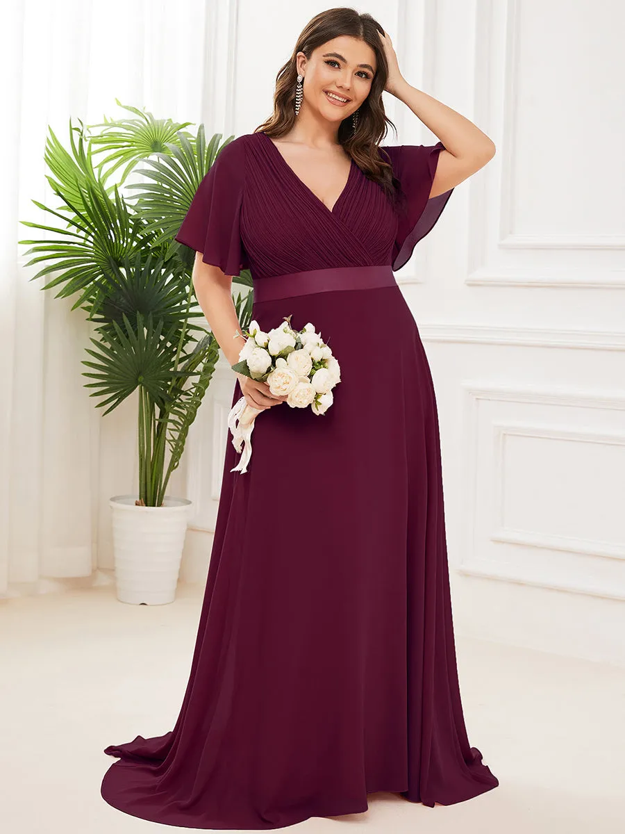 Glamorous Double V-Neck Ruffles Padded Plus Size Evening Dresses