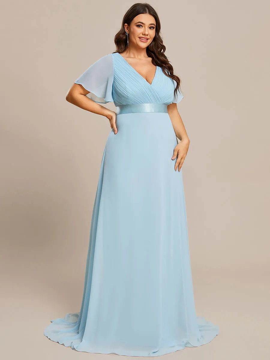 Glamorous Double V-Neck Ruffles Padded Plus Size Evening Dresses