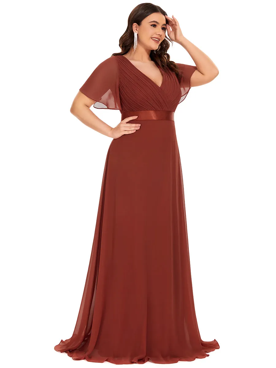 Glamorous Double V-Neck Ruffles Padded Plus Size Evening Dresses