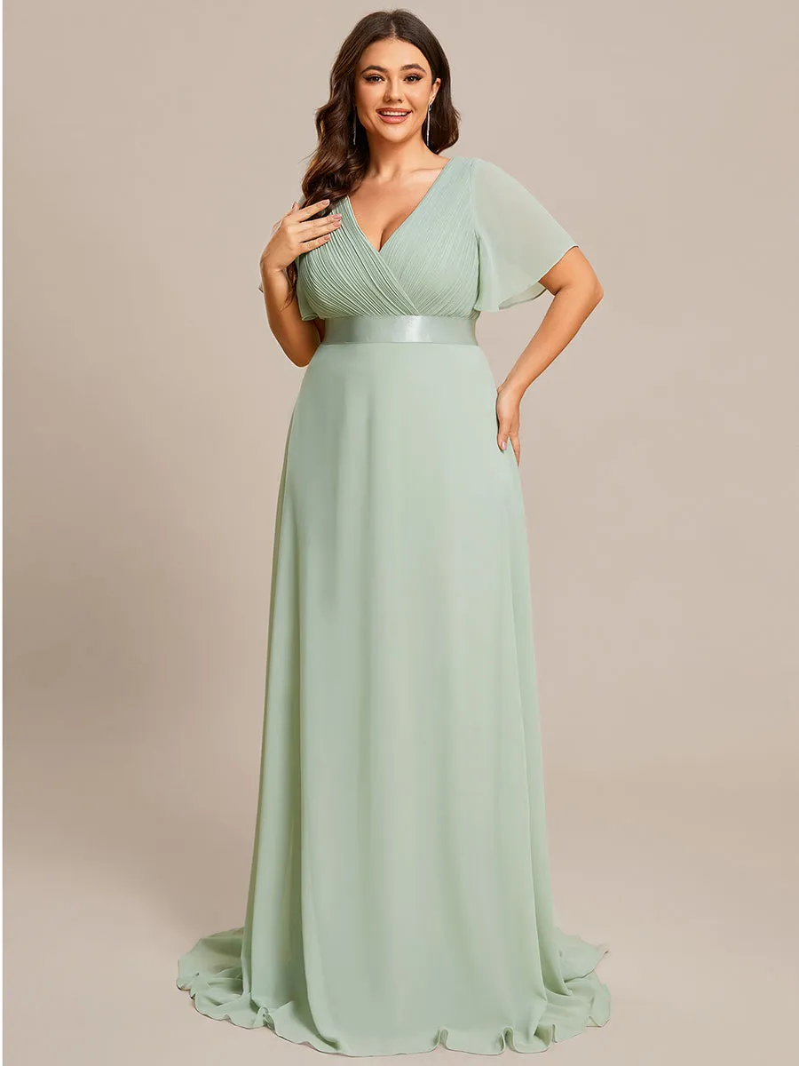 Glamorous Double V-Neck Ruffles Padded Plus Size Evening Dresses