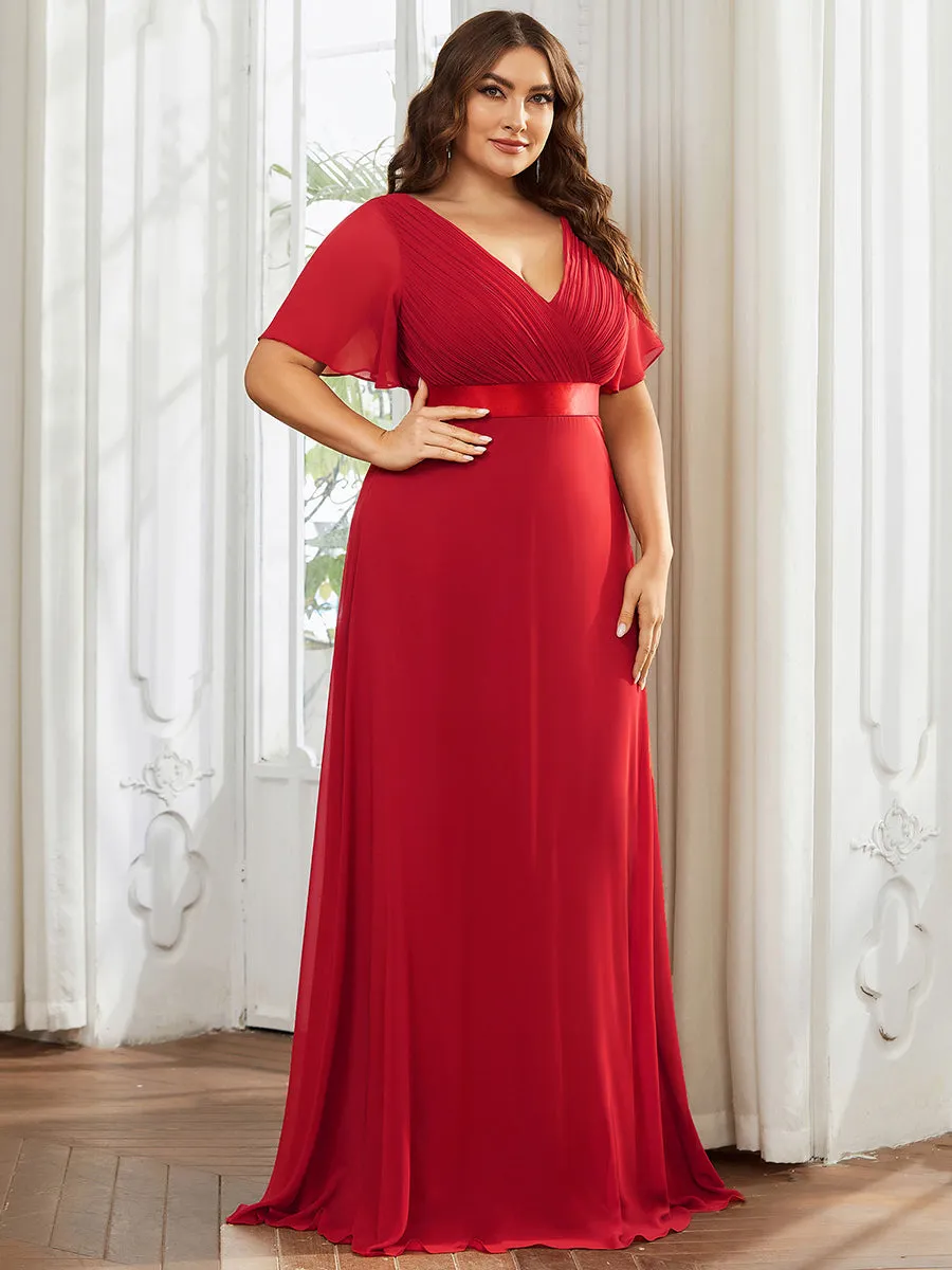 Glamorous Double V-Neck Ruffles Padded Plus Size Evening Dresses