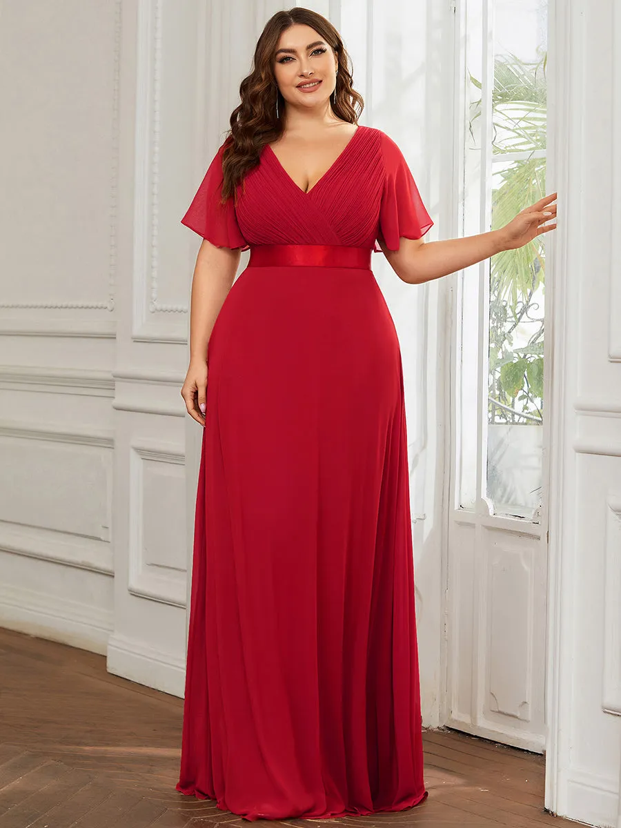 Glamorous Double V-Neck Ruffles Padded Plus Size Evening Dresses