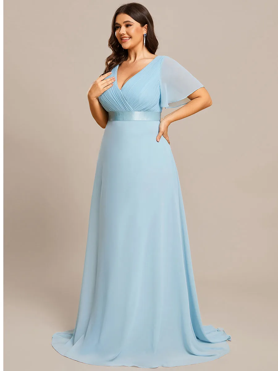 Glamorous Double V-Neck Ruffles Padded Plus Size Evening Dresses